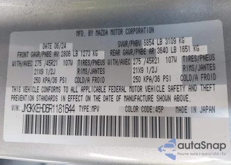 2024 Mazda Cx-90 3.3 Turbo Premium Plus from USA, damaged, VIN JM3KKEHD6R1181644